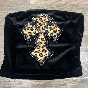 Black Velvet Leopard Cross Tube Top